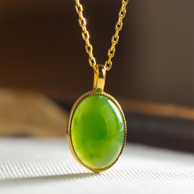 Nimara Ritual 925 Sterling Silver Natural Hetian Jade Round Design Prosperity Necklace Pendant