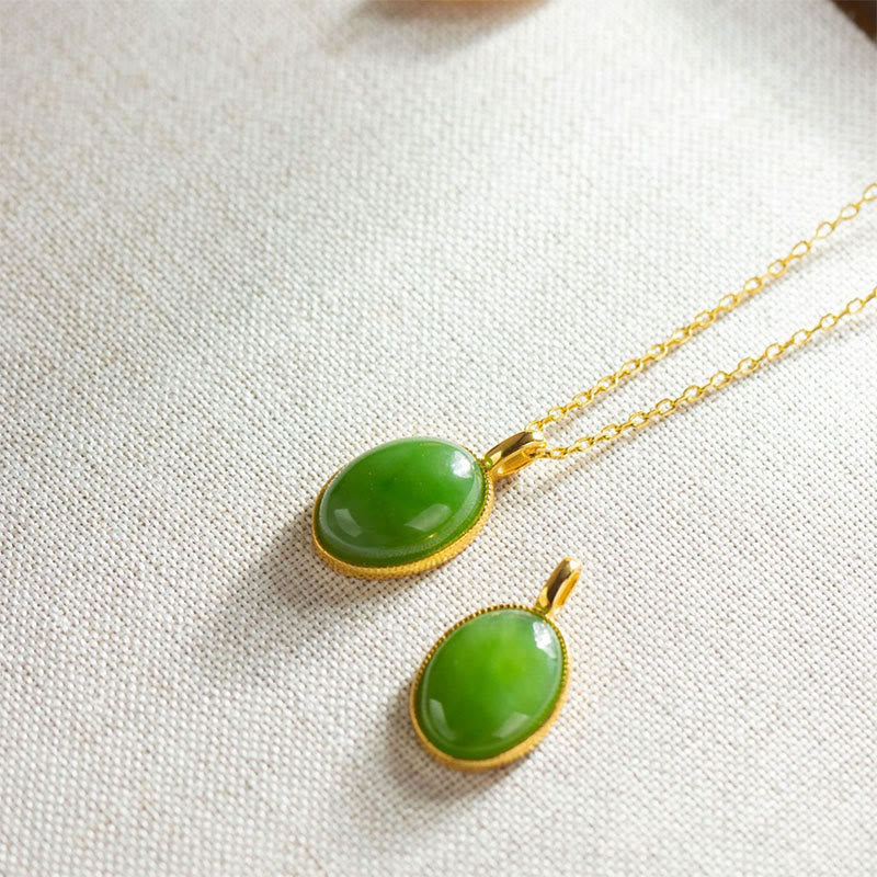 Nimara Ritual 925 Sterling Silver Natural Hetian Jade Round Design Prosperity Necklace Pendant