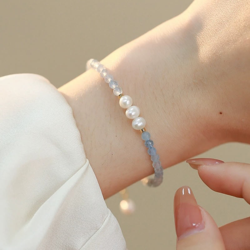 Nimara Ritual Natural Aquamarine Fine 4mm Bead Pearl Serenity Bracelet