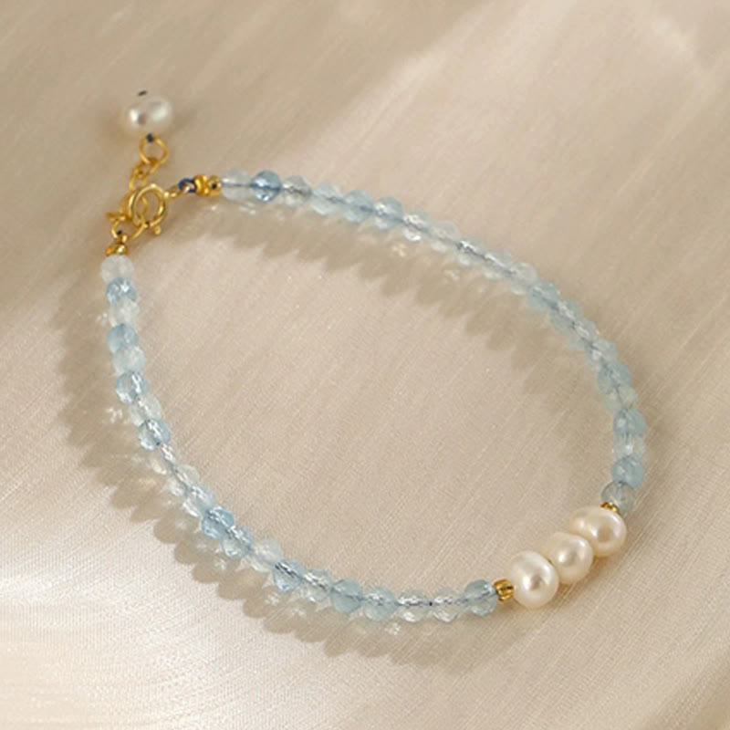 Nimara Ritual Natural Aquamarine Fine 4mm Bead Pearl Serenity Bracelet