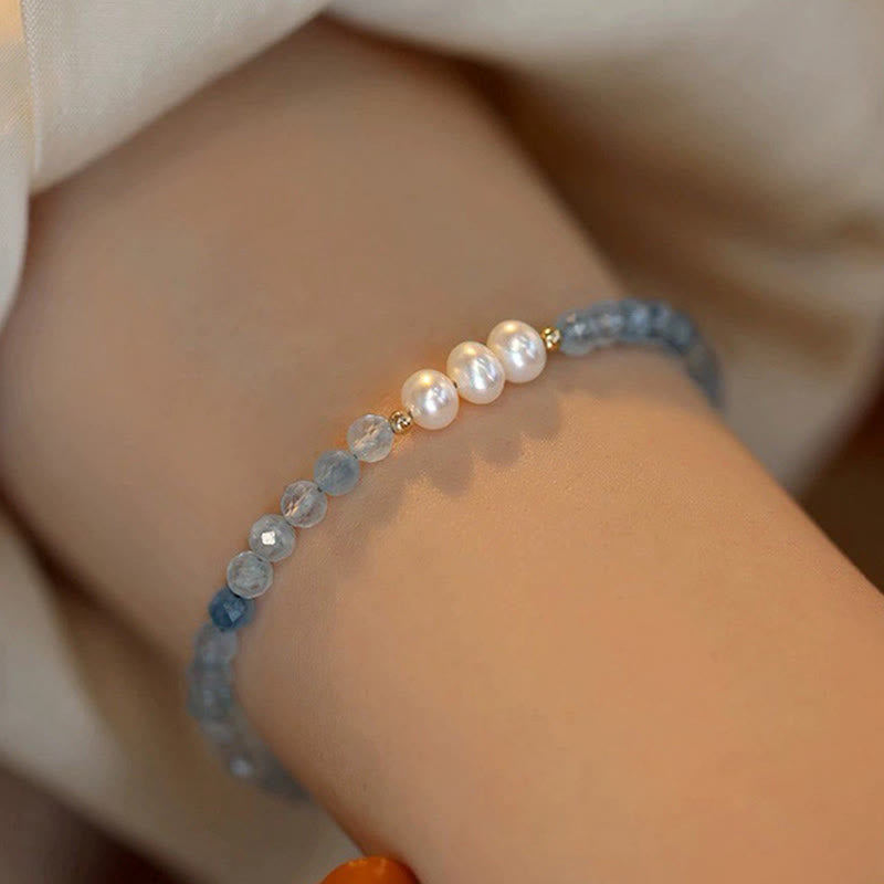 Nimara Ritual Natural Aquamarine Fine 4mm Bead Pearl Serenity Bracelet