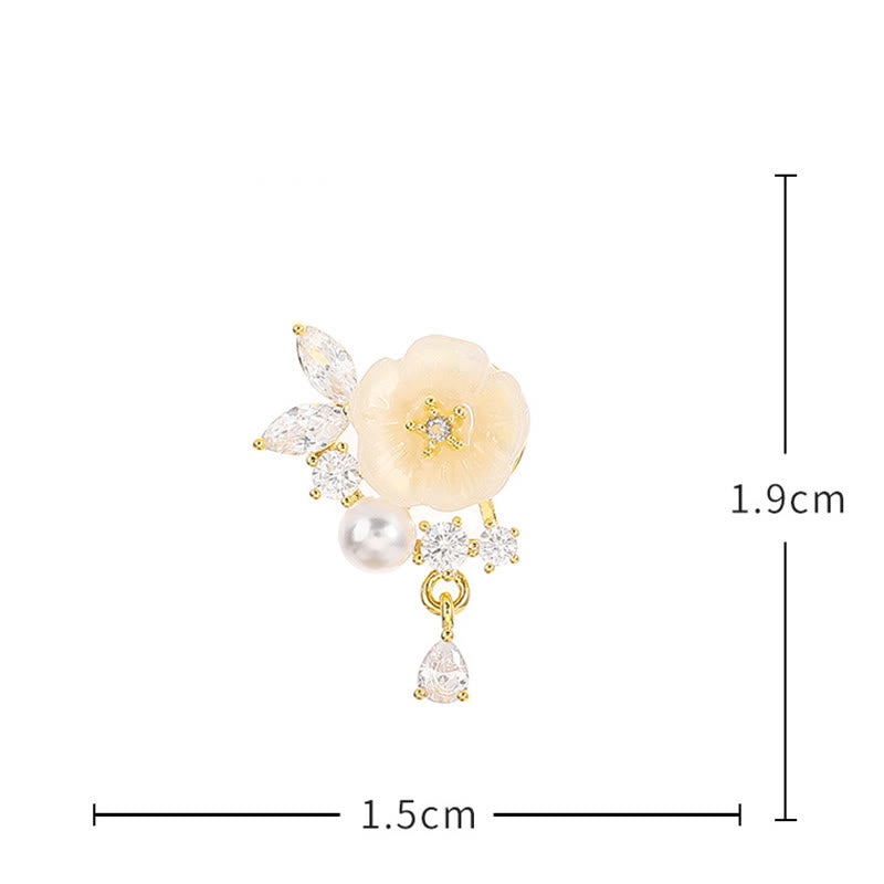 Nimara Ritual White Rose Flower Zircon Copper Luck Clip-on Stud Earrings