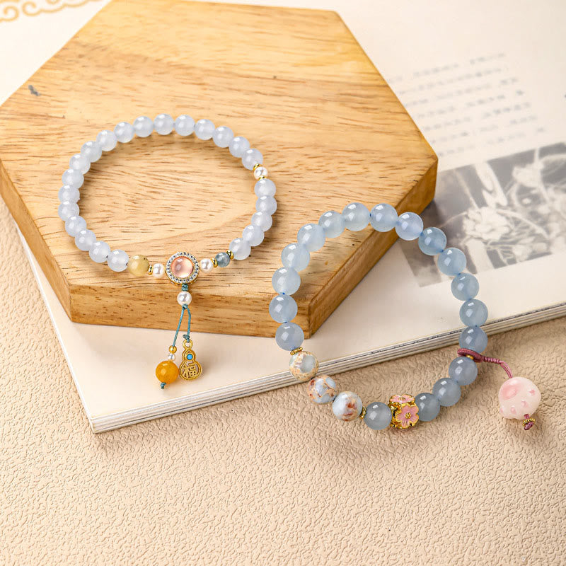 Nimara Ritual Blue Chalcedony Fu Character Cat Paw Healing Bracelet