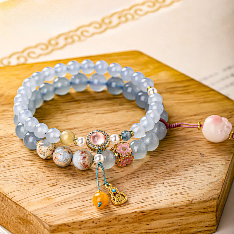 Nimara Ritual Blue Chalcedony Fu Character Cat Paw Healing Bracelet