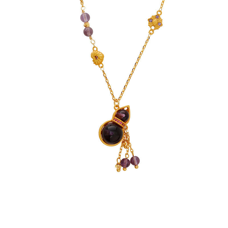 Nimara Ritual Gourd Tassel Amethyst Copper Chain Meditation Necklace Pendant