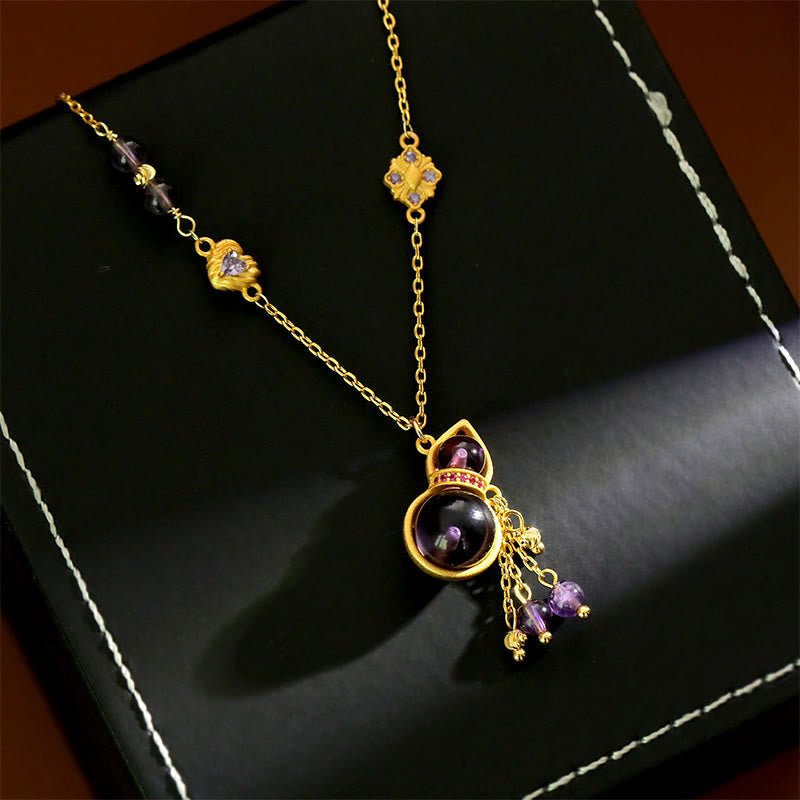Nimara Ritual Gourd Tassel Amethyst Copper Chain Meditation Necklace Pendant