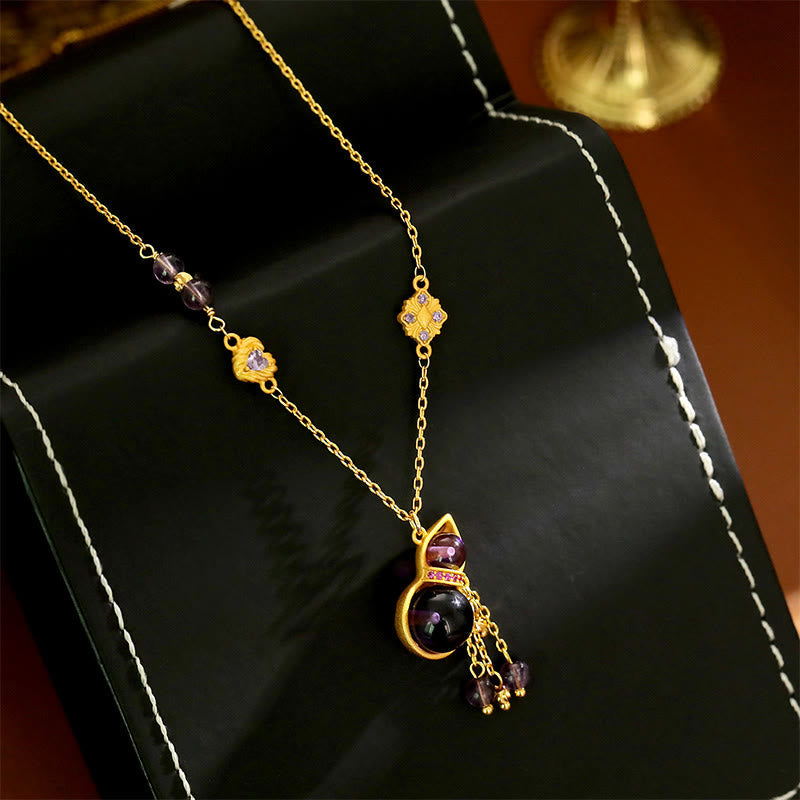 Nimara Ritual Gourd Tassel Amethyst Copper Chain Meditation Necklace Pendant
