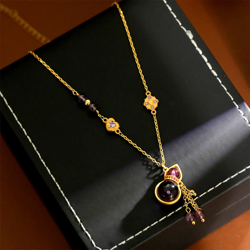 Nimara Ritual Gourd Tassel Amethyst Copper Chain Meditation Necklace Pendant
