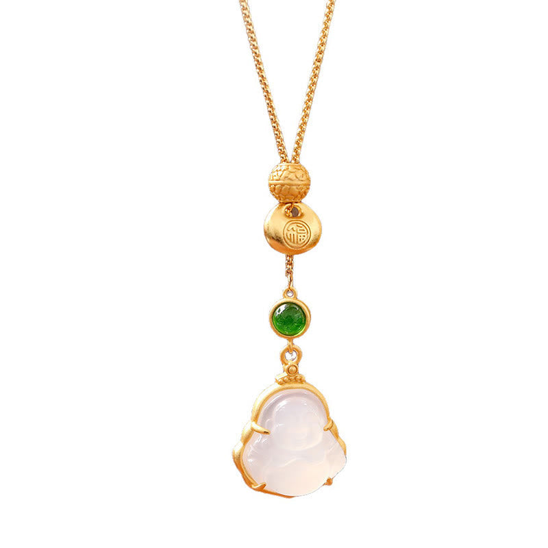 Nimara Ritual Fu Character Laughing Buddha Chalcedony Copper Fortune Necklace Pendant