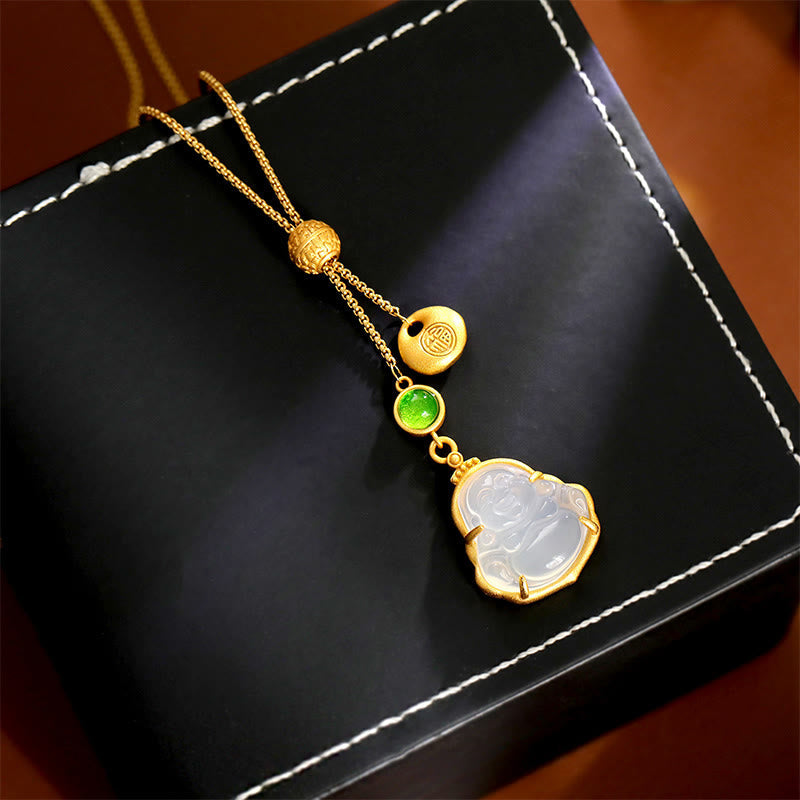 Nimara Ritual Fu Character Laughing Buddha Chalcedony Copper Fortune Necklace Pendant