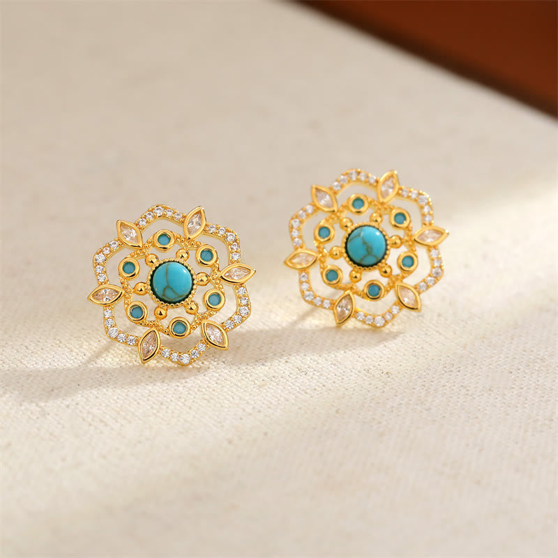 Nimara Ritual Octagonal Compass Zircon Copper Balance Stud Earrings