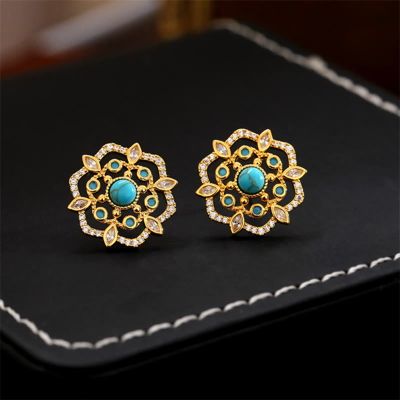 Nimara Ritual Octagonal Compass Zircon Copper Balance Stud Earrings