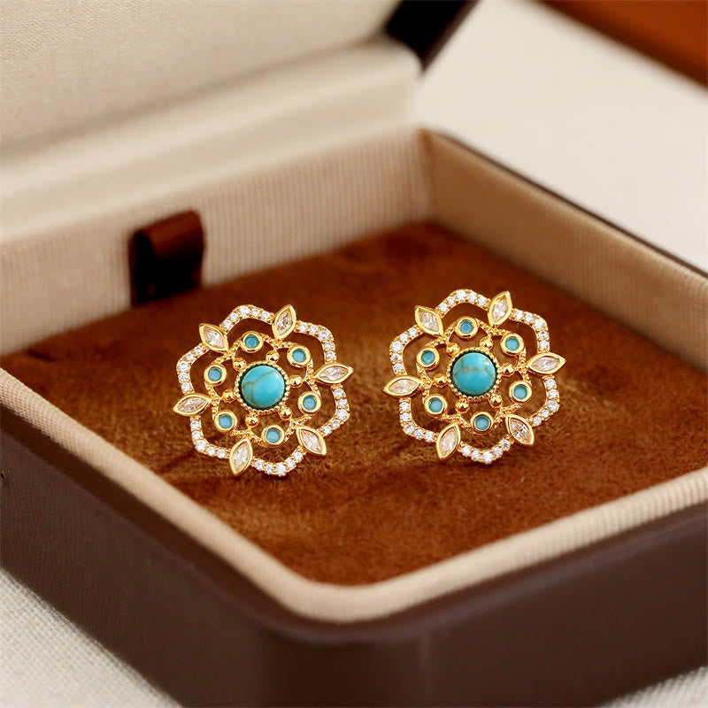 Nimara Ritual Octagonal Compass Zircon Copper Balance Stud Earrings