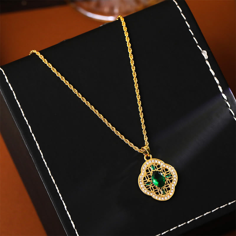 Nimara Ritual Four Leaf Clover Hollow Design Copper Plated Gold Chain Luck Necklace Pendant