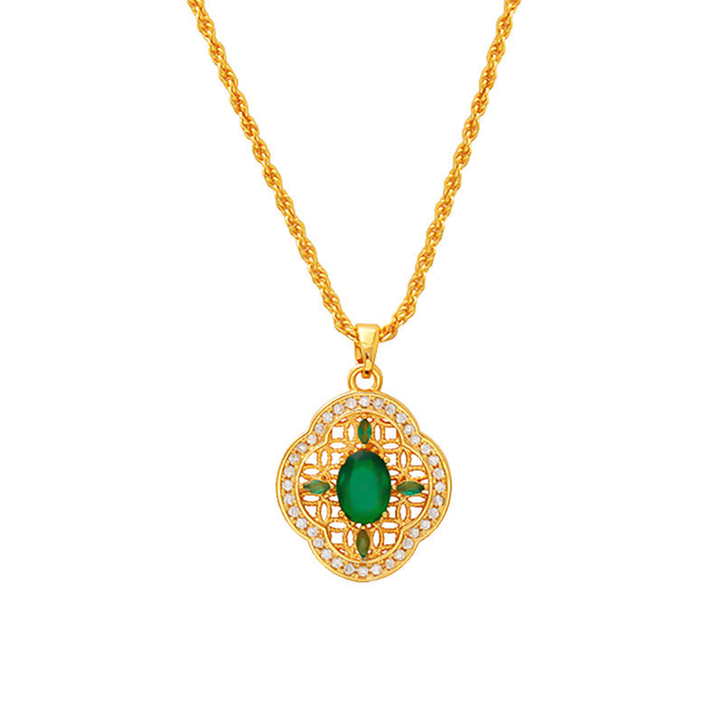 Nimara Ritual Four Leaf Clover Hollow Design Copper Plated Gold Chain Luck Necklace Pendant