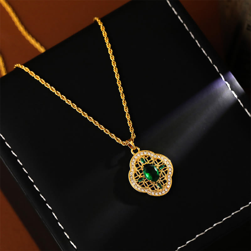 Nimara Ritual Four Leaf Clover Hollow Design Copper Plated Gold Chain Luck Necklace Pendant
