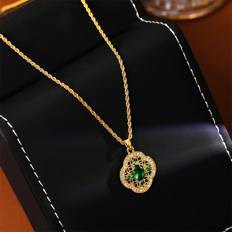 Nimara Ritual Four Leaf Clover Hollow Design Copper Plated Gold Chain Luck Necklace Pendant