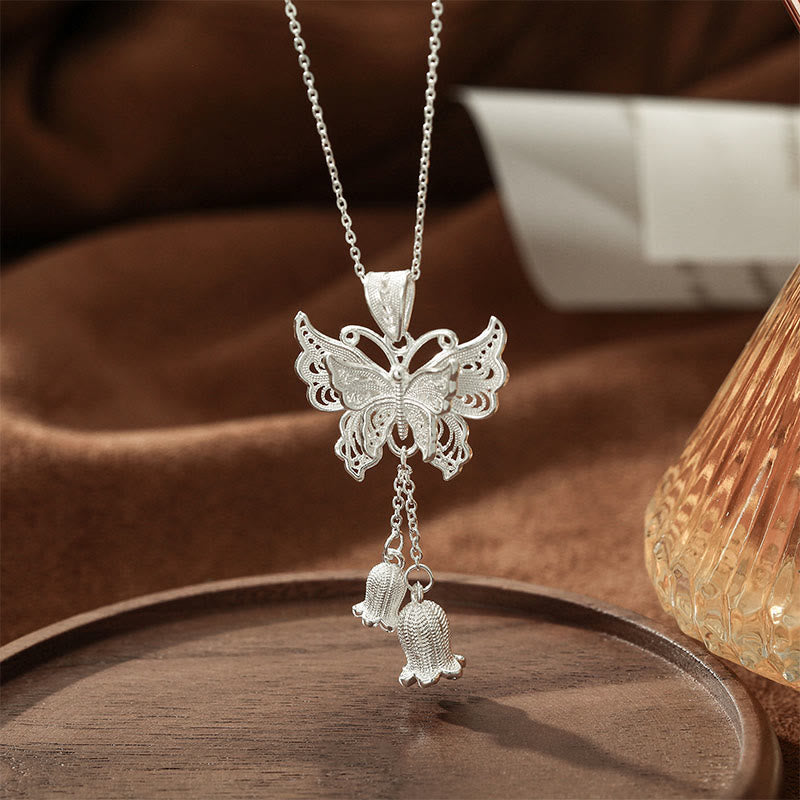 Nimara Ritual 999 Sterling Silver Butterfly Lily Of The Valley Freedom Necklace Pendant