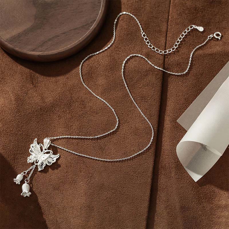 Nimara Ritual 999 Sterling Silver Butterfly Lily Of The Valley Freedom Necklace Pendant