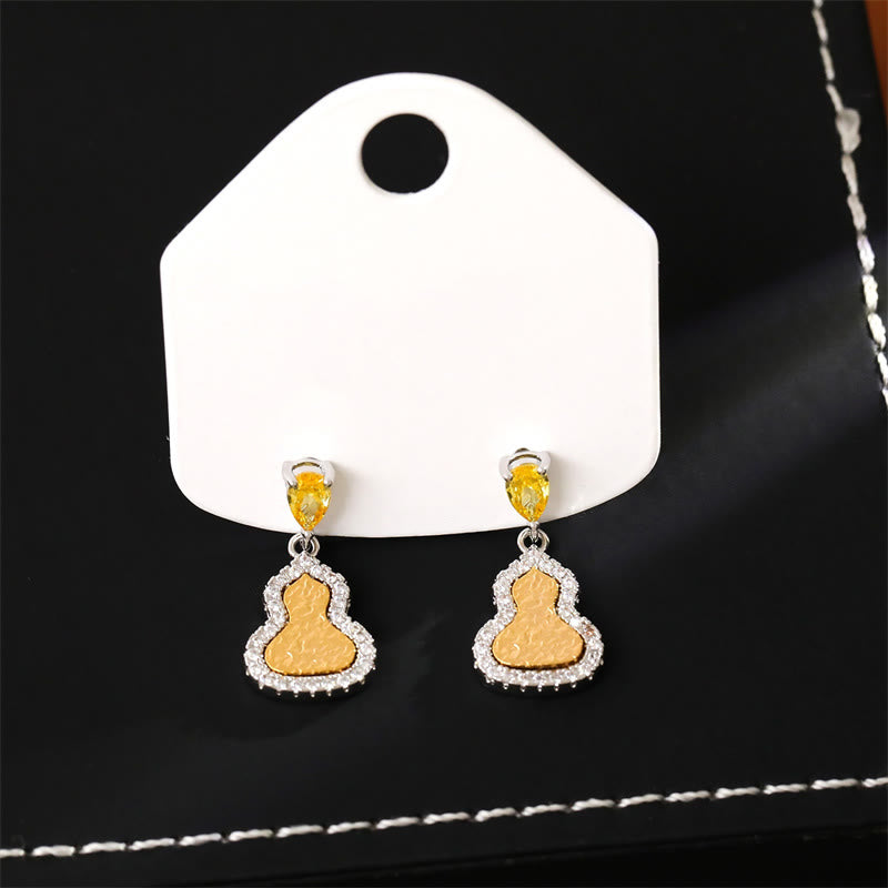 Nimara Ritual Golden Gourd Zircon Copper Wealth Stud Earrings