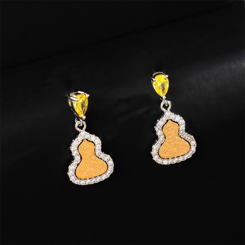 Nimara Ritual Golden Gourd Zircon Copper Wealth Stud Earrings