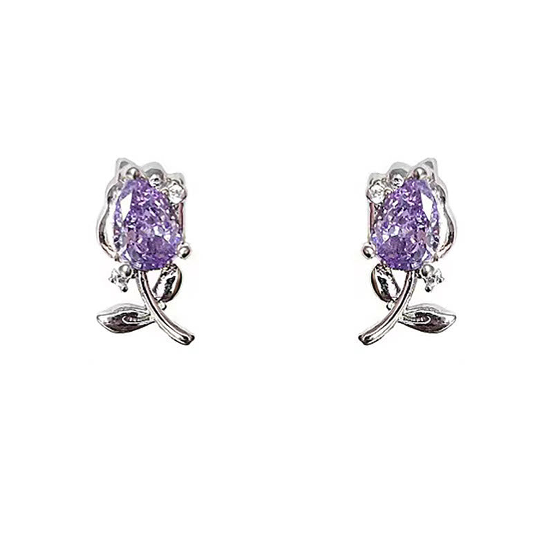 Nimara Ritual Pink Purple Tulip Zircon Copper Healing Stud Earrings