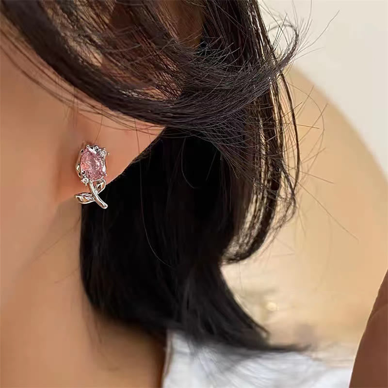 Nimara Ritual Pink Purple Tulip Zircon Copper Healing Stud Earrings
