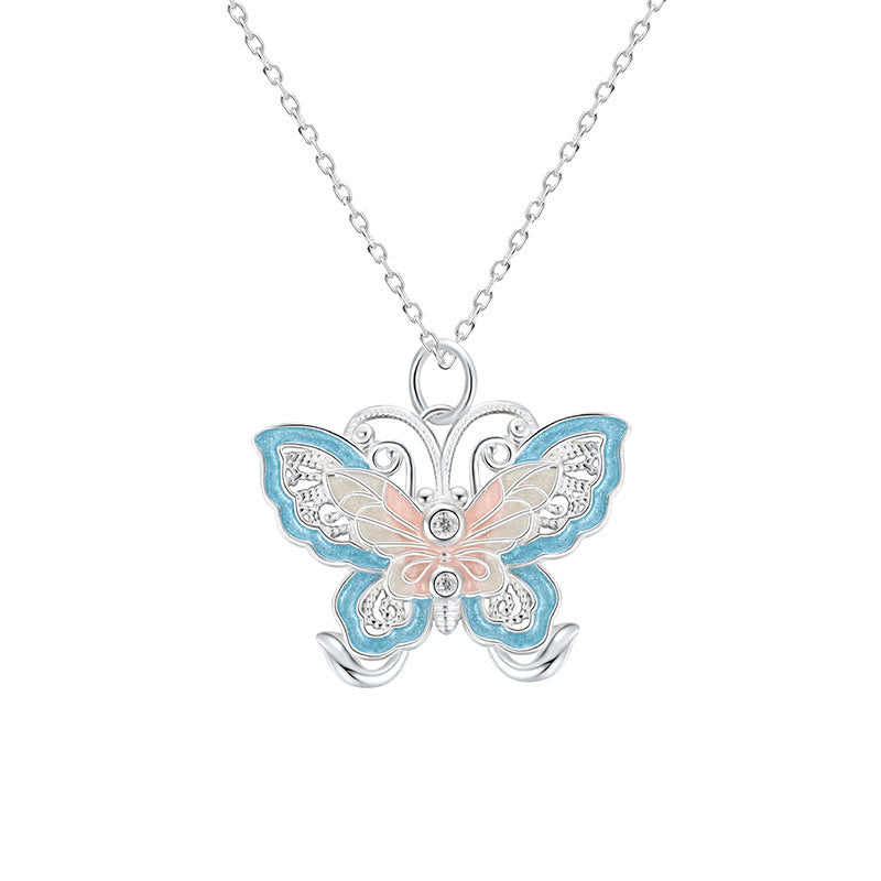Nimara Ritual 999 Sterling Silver Butterfly Blue Enamel Protection Necklace Pendant