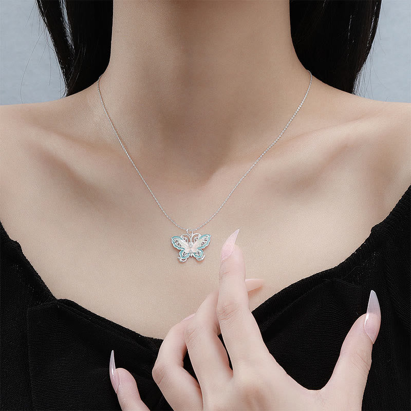 Nimara Ritual 999 Sterling Silver Butterfly Blue Enamel Protection Necklace Pendant