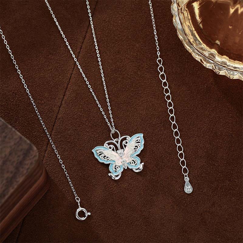 Nimara Ritual 999 Sterling Silver Butterfly Blue Enamel Protection Necklace Pendant