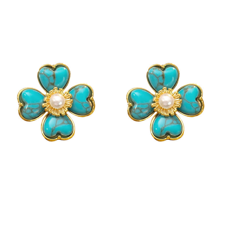 Nimara Ritual Turquoise Love Heart Flower Copper Healing Stud Earrings