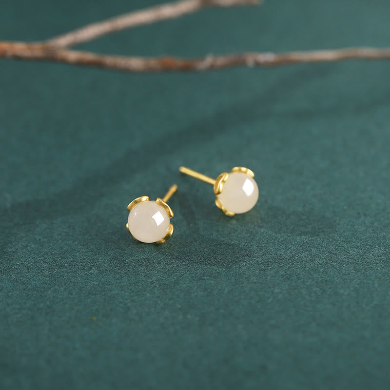 Nimara Ritual Hetian Jade 925 Sterling Silver Heart-Shaped Lace Harmony Earrings