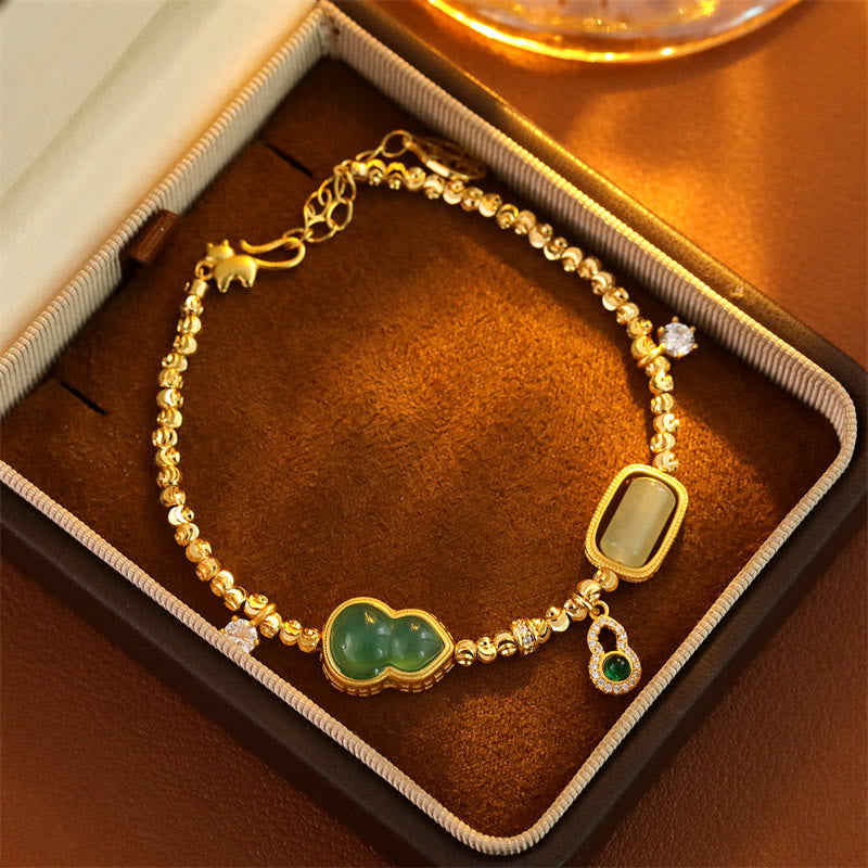 Nimara Ritual Gourd Green Agate Zircon Copper Beads Support Chain Bracelet