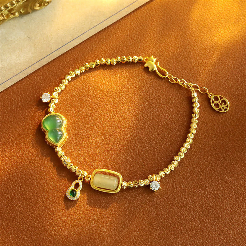 Nimara Ritual Gourd Green Agate Zircon Copper Beads Support Chain Bracelet