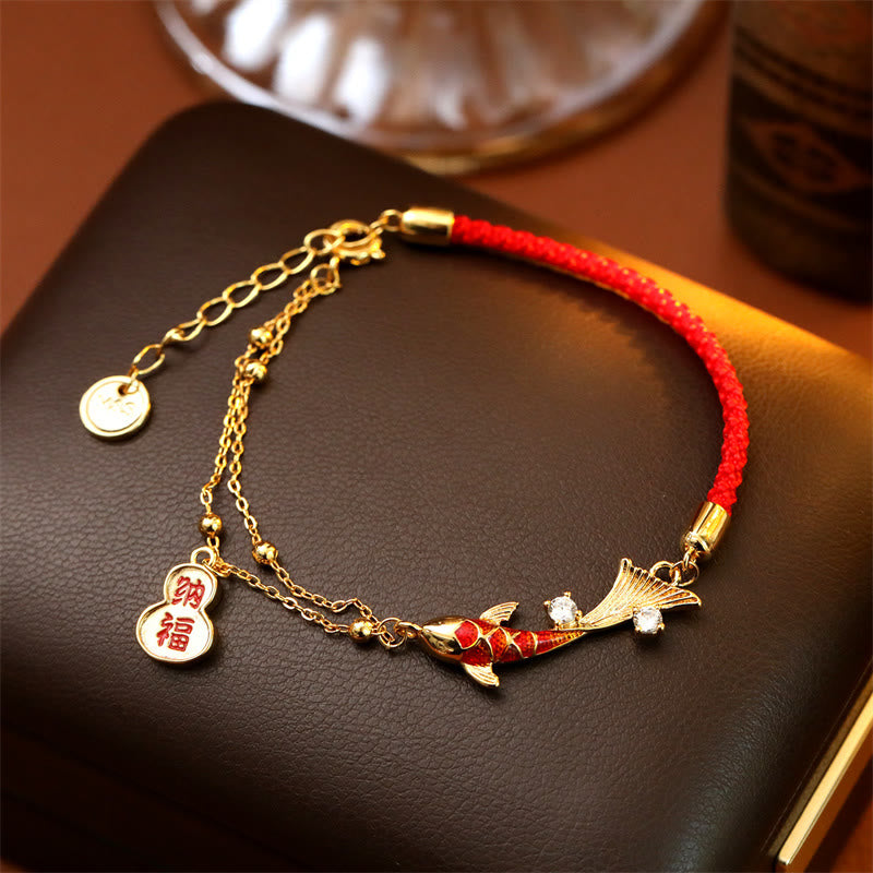 Nimara Ritual Koi Fish Attract Wealth Gourd Charm Design Red String Luck Bracelet
