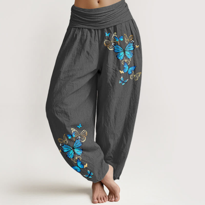 Nimara Ritual Cotton Butterfly Pattern Women's Elastic Waist Harem Pants