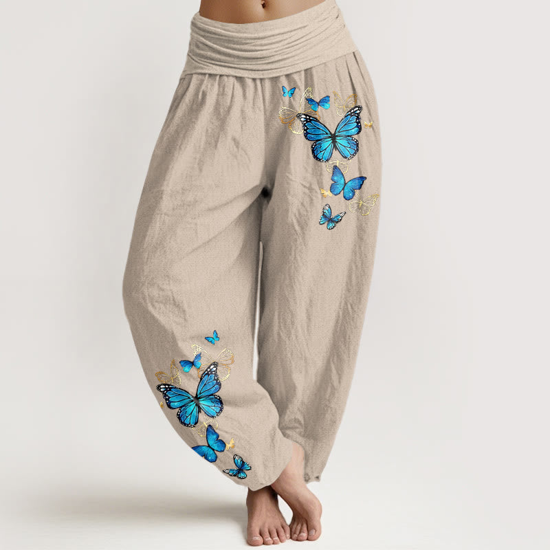 Nimara Ritual Cotton Butterfly Pattern Women's Elastic Waist Harem Pants