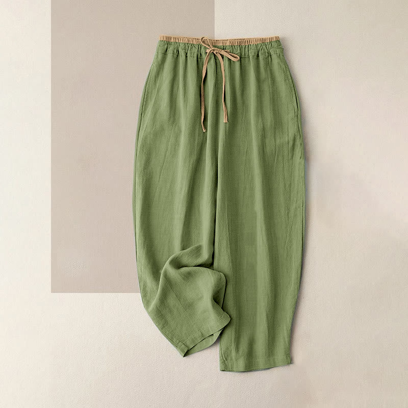 Nimara Ritual Casual Solid Color Cotton Linen Drawstring Women's Pants With Pockets
