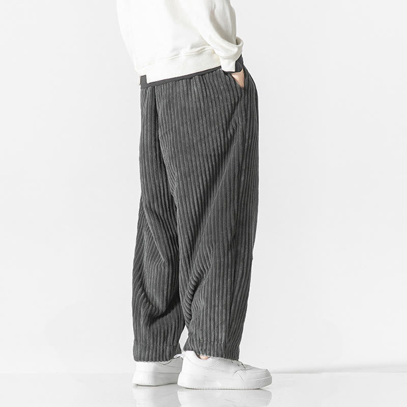 Nimara Ritual Retro Winter Solid Color Men's Drawstring Corduroy Harem Pants With Pockets