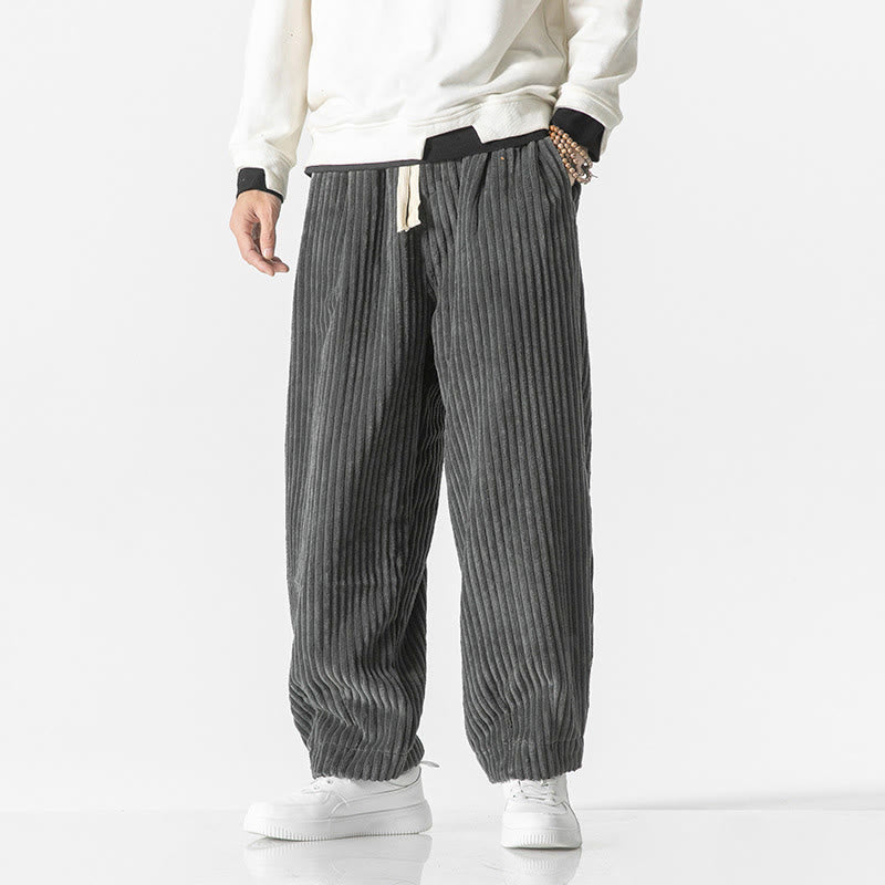 Nimara Ritual Retro Winter Solid Color Men's Drawstring Corduroy Harem Pants With Pockets
