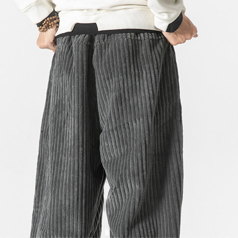Nimara Ritual Retro Winter Solid Color Men's Drawstring Corduroy Harem Pants With Pockets