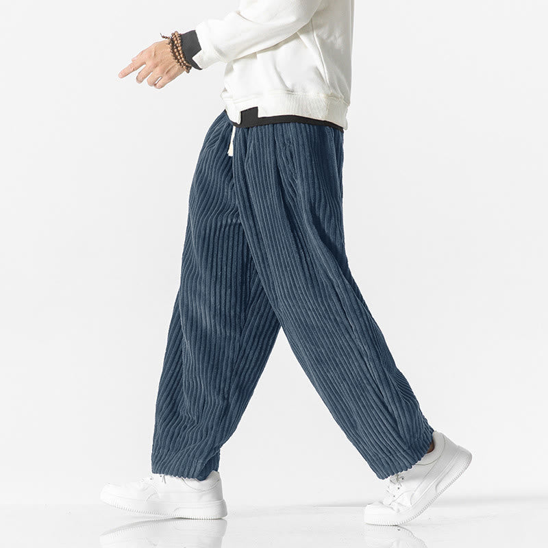 Nimara Ritual Retro Winter Solid Color Men's Drawstring Corduroy Harem Pants With Pockets