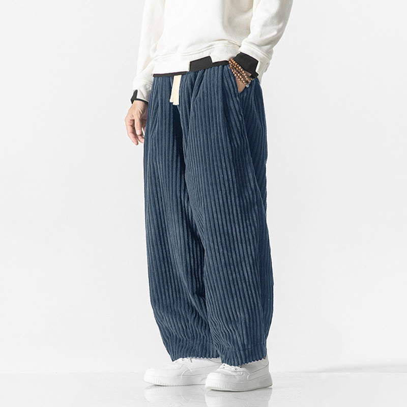 Nimara Ritual Retro Winter Solid Color Men's Drawstring Corduroy Harem Pants With Pockets