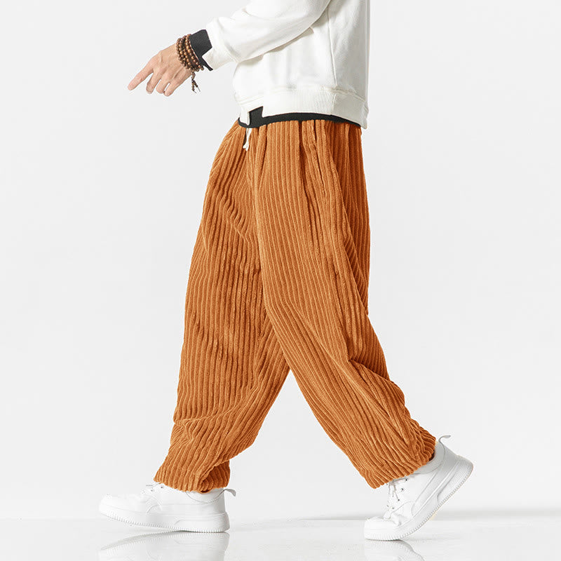 Nimara Ritual Retro Winter Solid Color Men's Drawstring Corduroy Harem Pants With Pockets