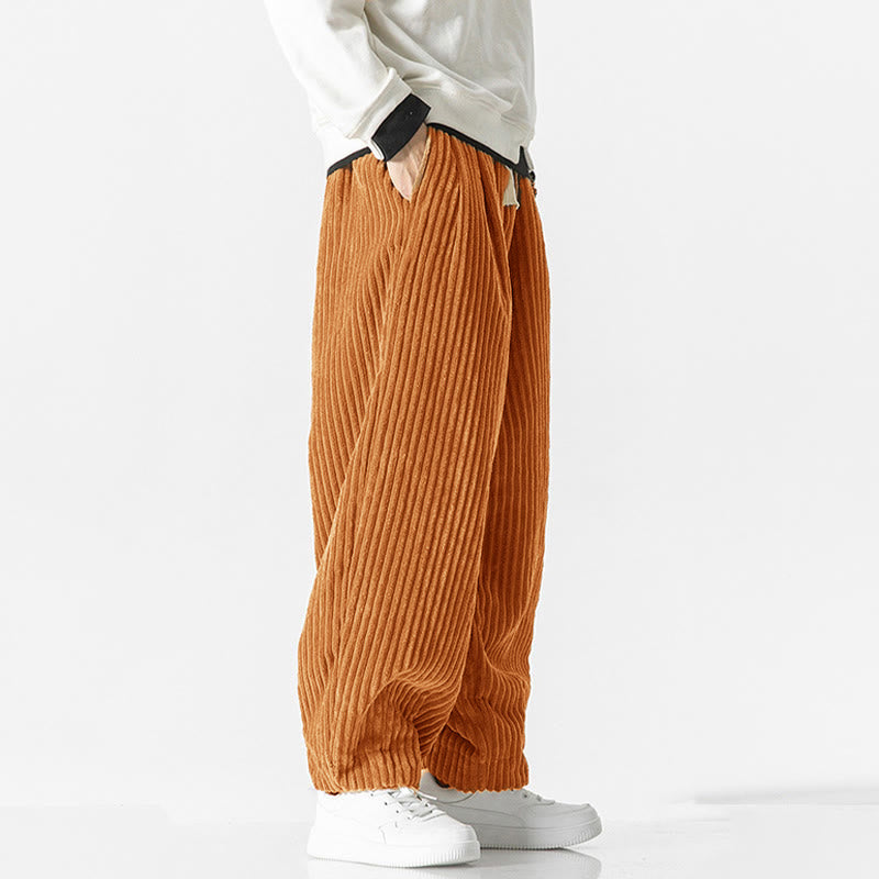 Nimara Ritual Retro Winter Solid Color Men's Drawstring Corduroy Harem Pants With Pockets