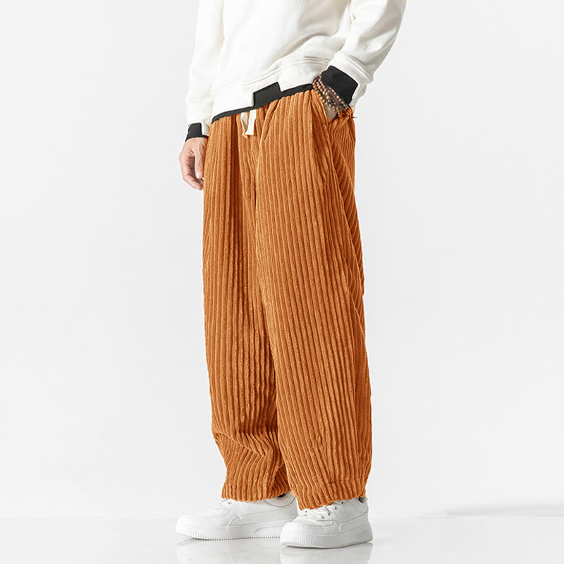 Nimara Ritual Retro Winter Solid Color Men's Drawstring Corduroy Harem Pants With Pockets