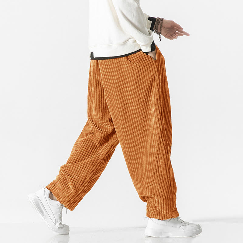 Nimara Ritual Retro Winter Solid Color Men's Drawstring Corduroy Harem Pants With Pockets