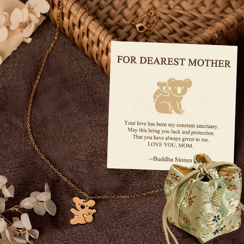 Nimara Ritual "FOR DEAREST MOTHER" Koala Titanium Steel Calm Necklace Pendants Includes Gift Message Card