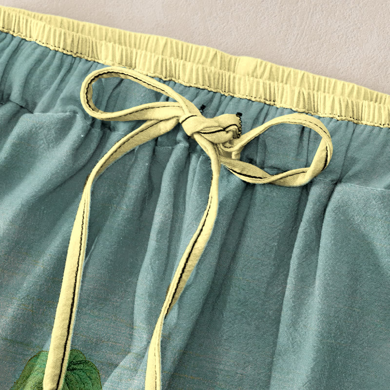 Nimara Ritual Pure Cotton Natural Landscape Pattern Women's Elastic Waist Pants With Pockets