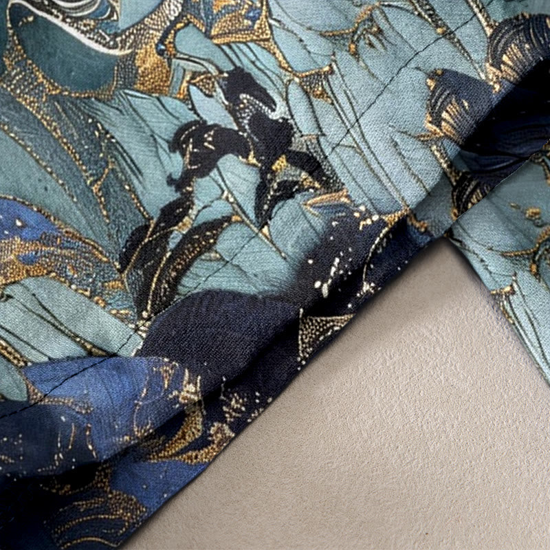 Nimara Ritual Pure Cotton Auspicious Landscape Crane Pattern Women's Elastic Waist Pants With Pockets